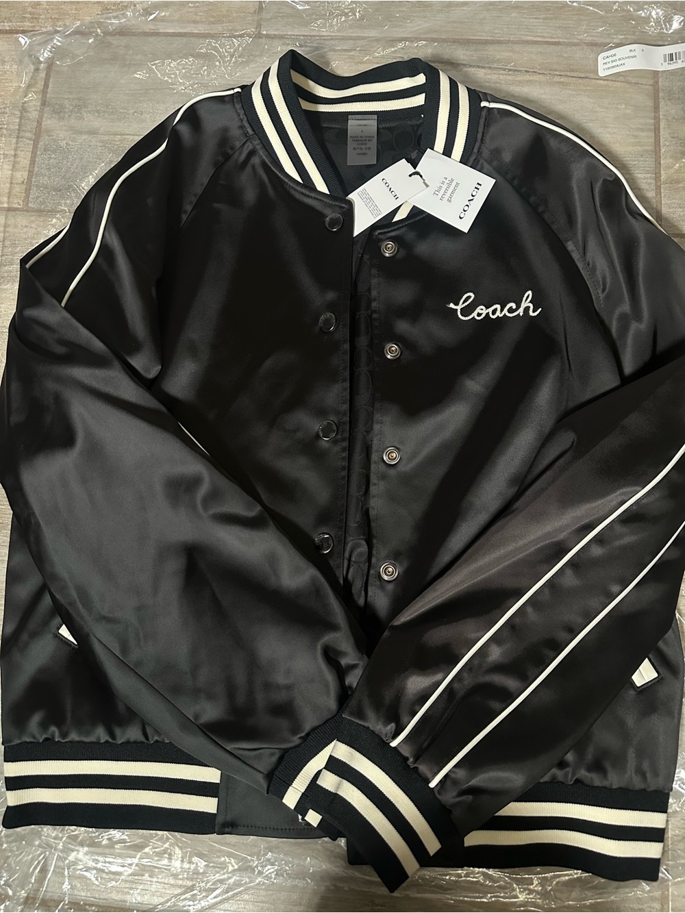 Coach Black and White Signature Varsity Bomber Jacket REVERSIBLE 🖤🤍 - Picture 7 of 10